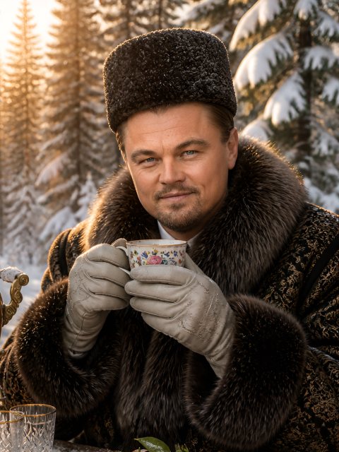 Мужчина пьет чай зимой